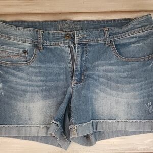 Faded Glory Blue Denim Shorts with Frayed Hem